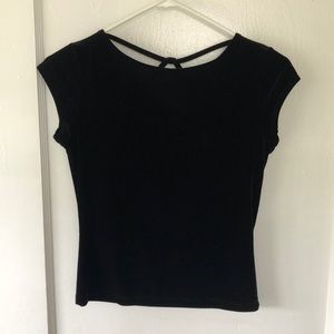 Black Short Sleeve Velour Top